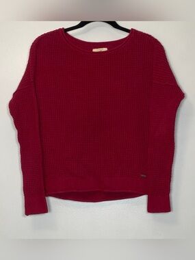 Hollister Women's Deep Red Waffle Crewneck Sweater